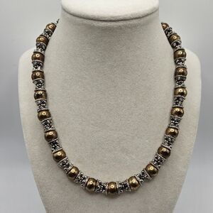 VINTAGE Unique Copper Tone Ball Beaded Strand Toggle Clasp Necklace